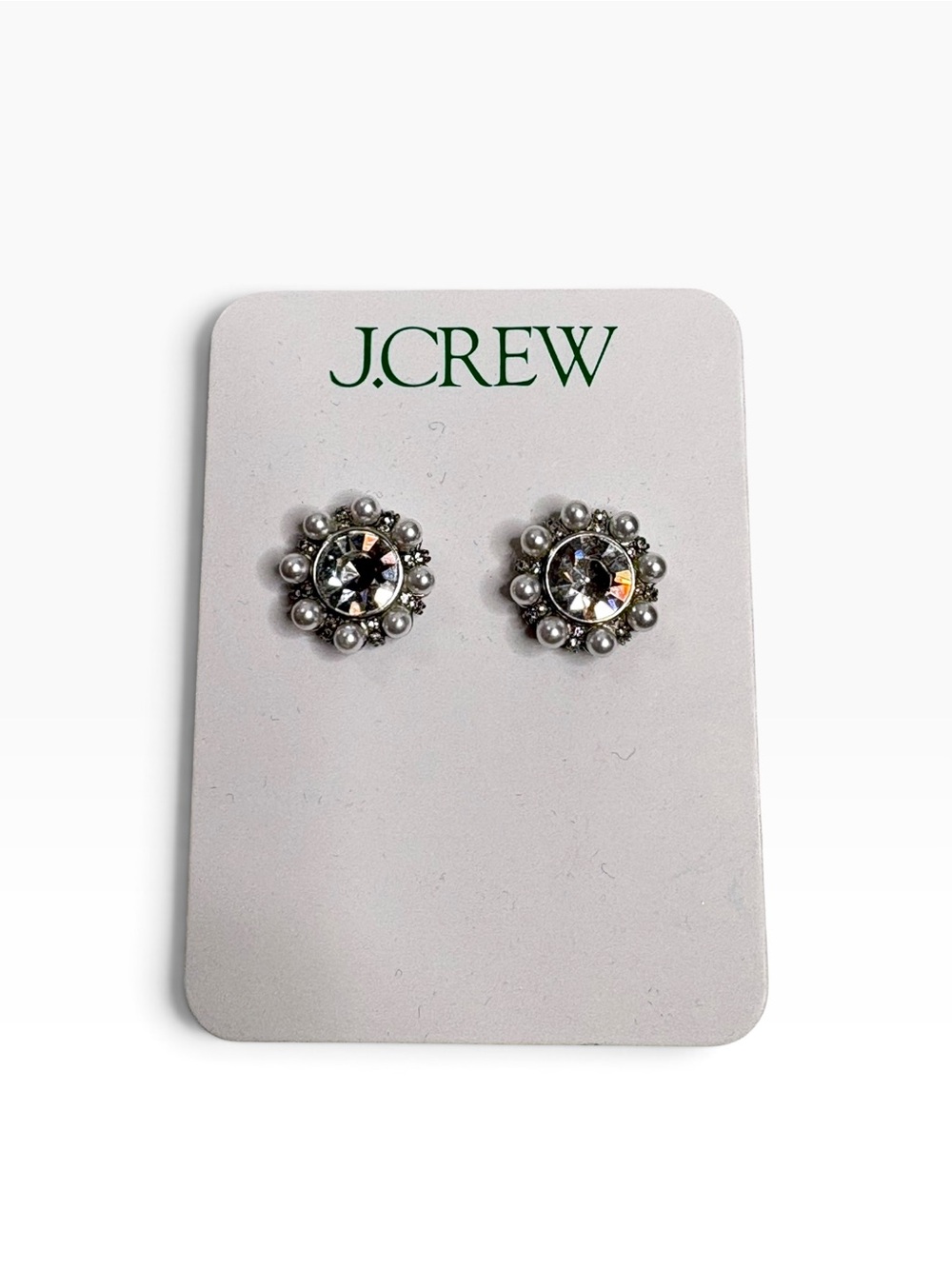 J.Crew Crystal & Pearl Halo Stud Earrings in Silver NWT